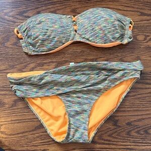 La Vie En Rose Aqua Bikini with Orange and Multicolor Stripes